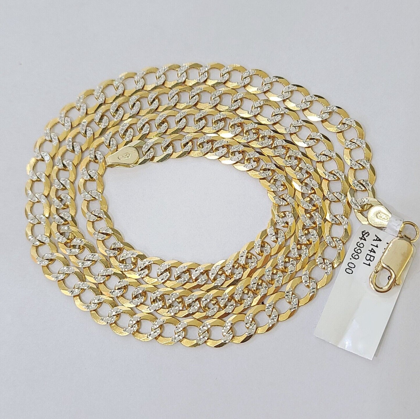 REAL 14k Cuban Curb Link necklace with Diamond Cuts 22 inches 6mm 14kt