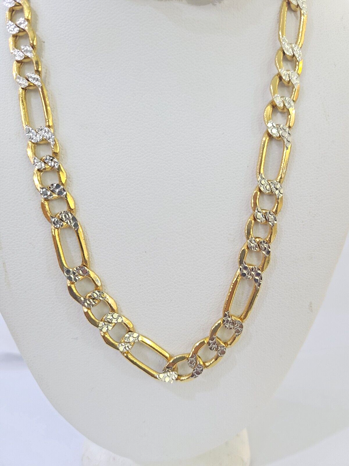 Real 10k Yellow Gold Figaro Link Chain 7mm 24 Inch Diamond Cut Necklace