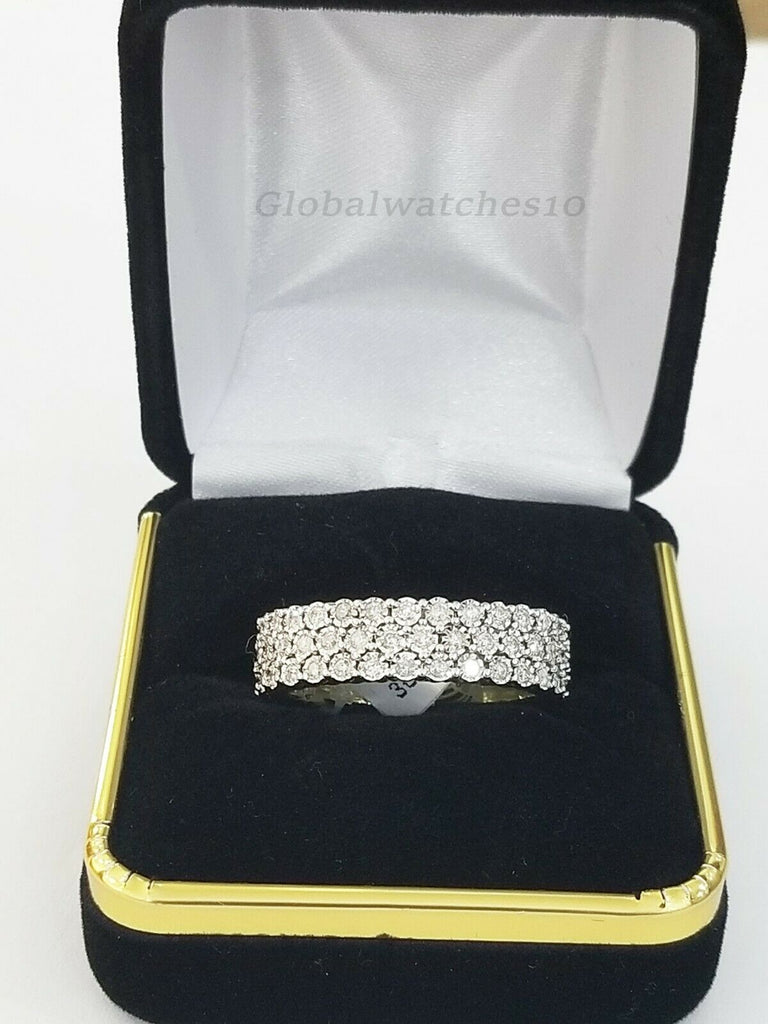 Mens Band 10k Yellow Gold Genuine Diamonds 0.75 CT Ring SIZE 10 Three Row D.REAL