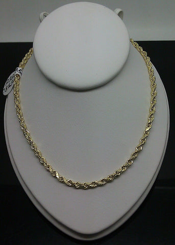 Real 10K Yellow Gold Rope Chain Necklace Diamond Cuts 20" Inch  2.5 mm New