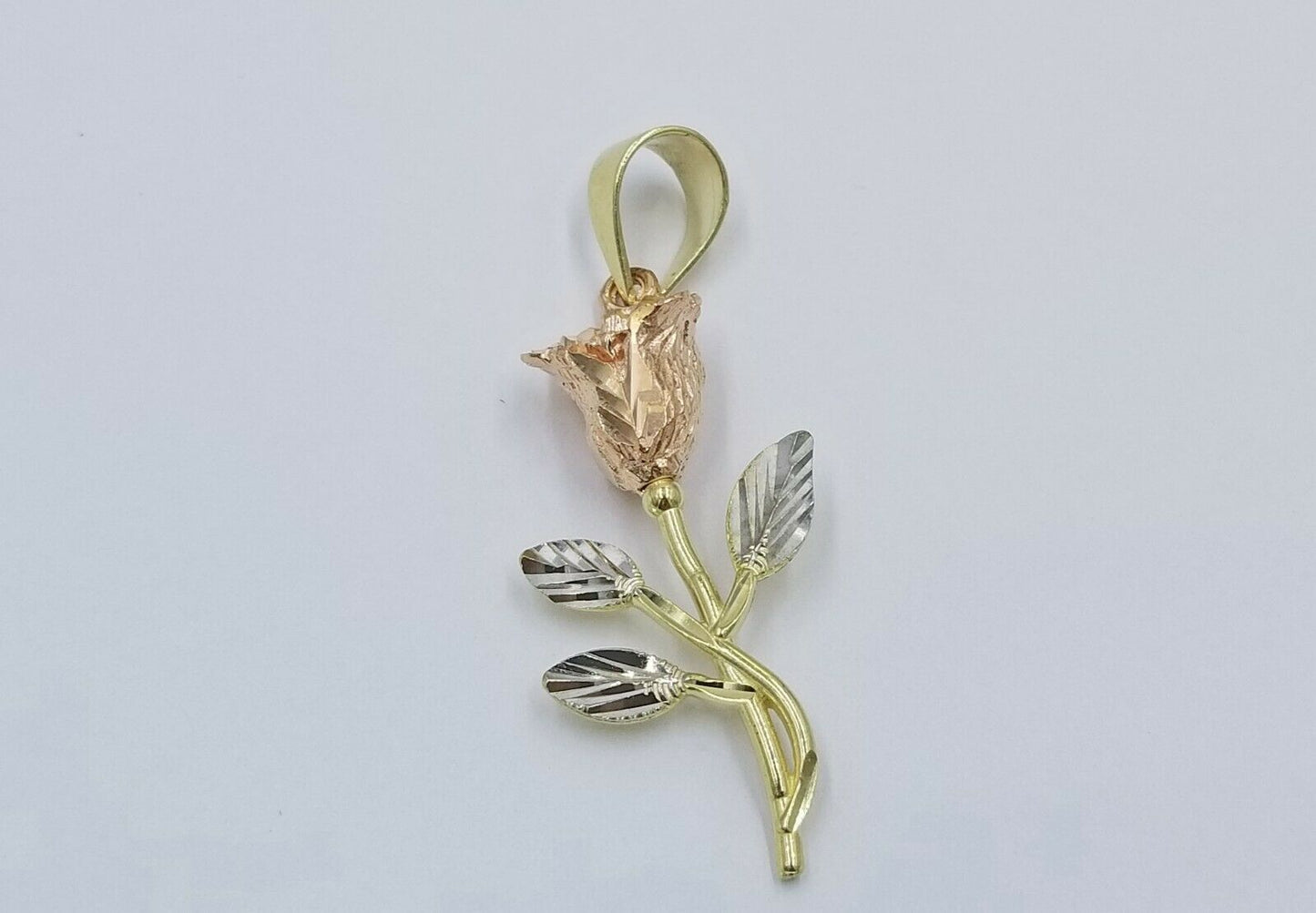 Solid 10k Yellow Gold Rose Flower Charm Floral Pendant Diamond Cut Women Real