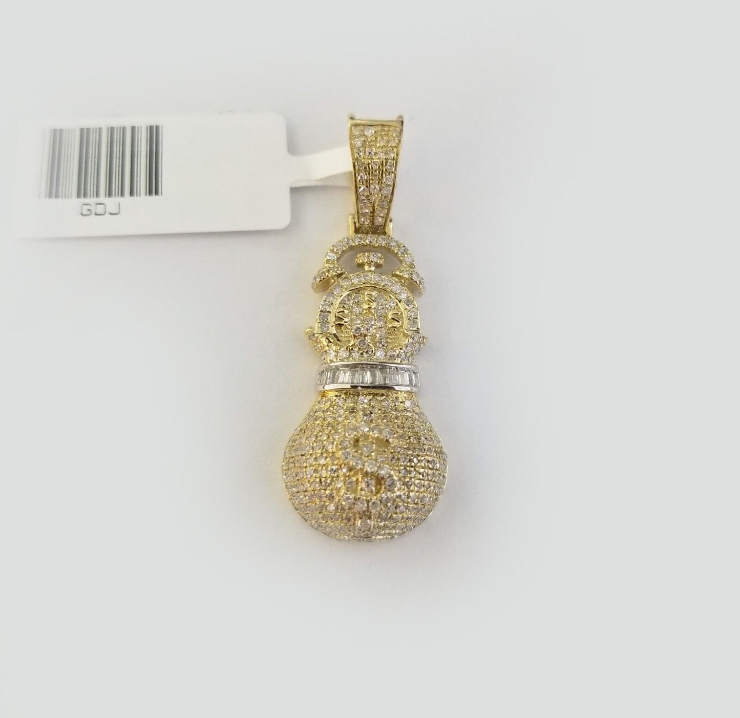 10K Yellow Gold Money Dollar Bag Charm Real Diamond 1" Gold Money Bag Pendant