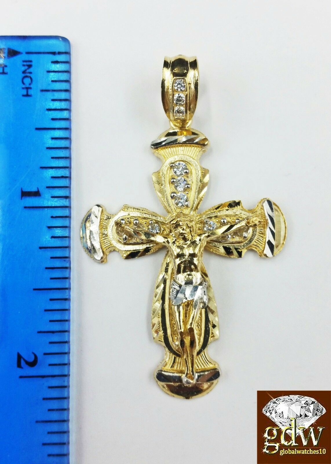 10k Yellow Gold  nugget Cross 26"  Inches Miami Cuban Chain