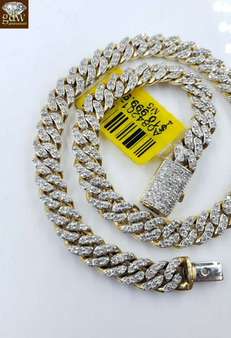 Real 2CT Men Diamond 10k Bracelet Cuban Link Yellow Gold 8" Box Clasp Genuine