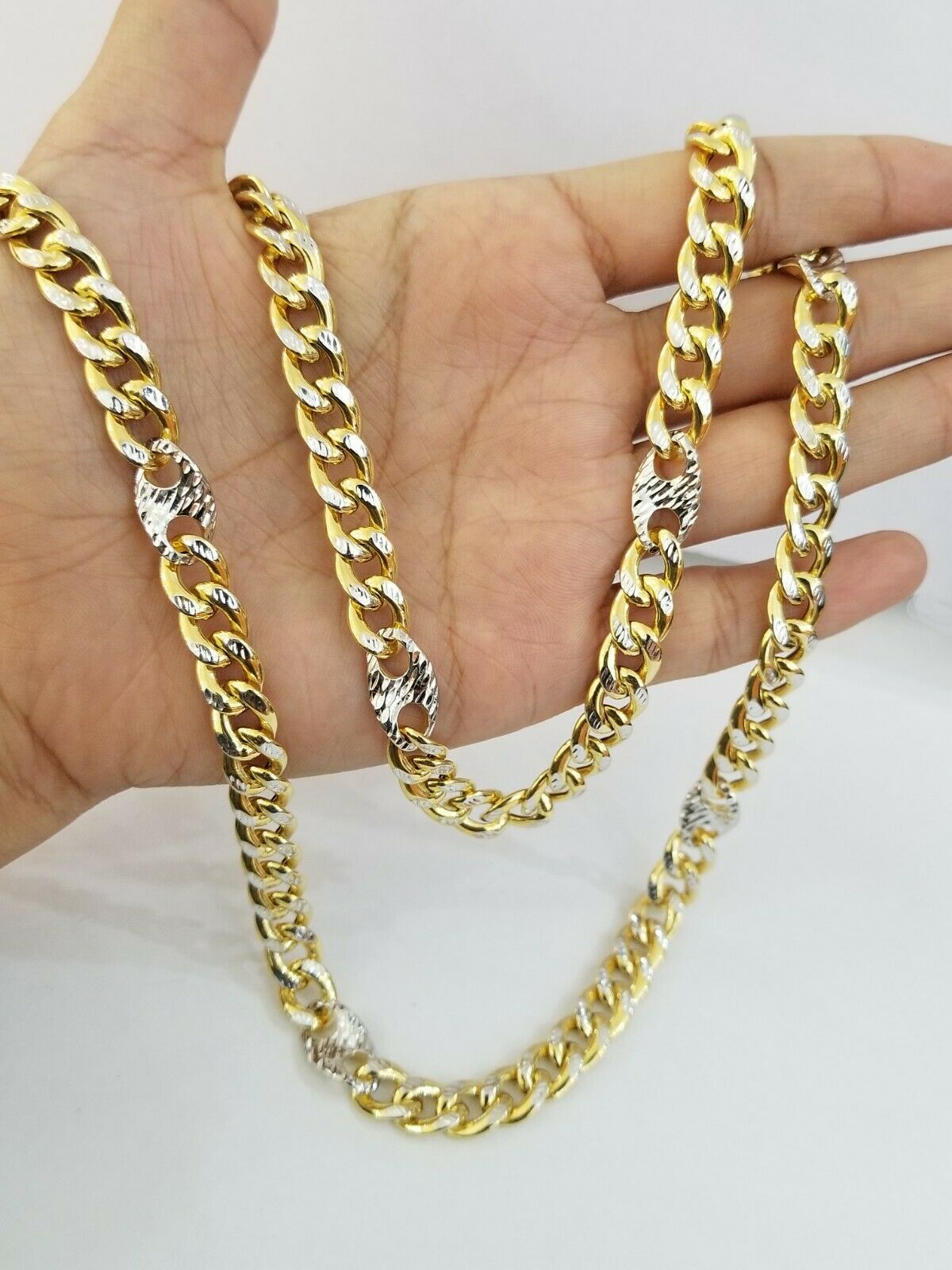 8mm 24" 10k Gold Puffed Cuban Link Chain Diamond Cut Box Lock Real Gold