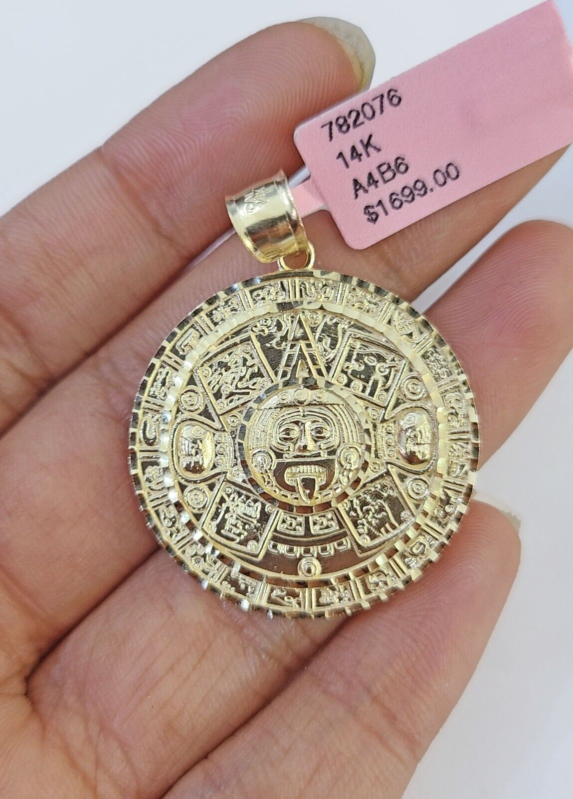 Real 14k Yellow Gold Circular Mayan Calendar / Pendant Charm 14kt