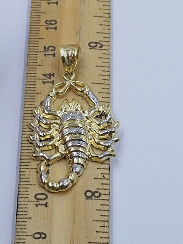 10K Gold Scorpion Charm Diamond Cut Yellow Gold Pendant Zodiac Real