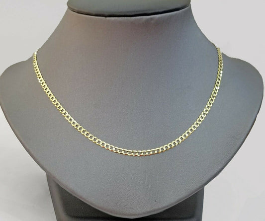 14KT SOLID Yellow Gold 3mm Cuban Curb Link chain Necklace 18"-26" Men Women Real