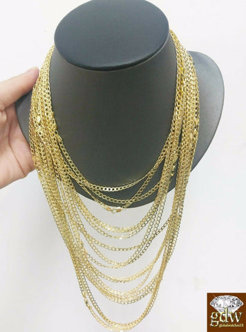 REAL 10k Yellow Gold Cuban link Necklace chain 18" 24" 30" Men Women Kids