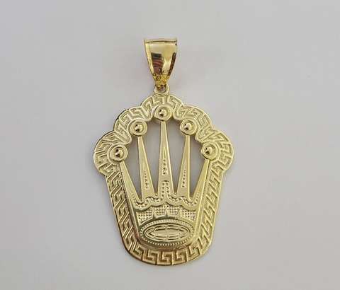 10K Real Yellow Gold Crown Charm Pendant Gold Royal Crown 2" Inch 10kt