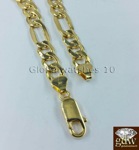 10k Yellow Gold 8" Cuban Link ID Bracelet Figaro Lobster Clasp REAL 10KT 5MM-6MM