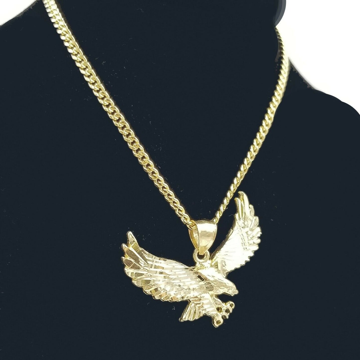 REAL10k Yellow Gold Flying Eagle Charm Pendent Miami Cuban Chain 3mm 18 20 22 24