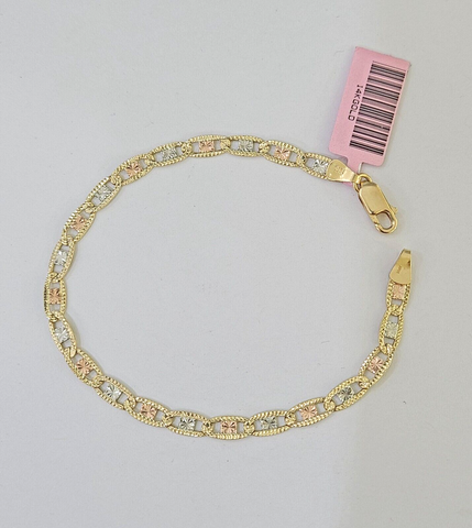 14k valentino Trio Gold Women's Link Bracelet 7.5" inches 4mm Diamond Cuts