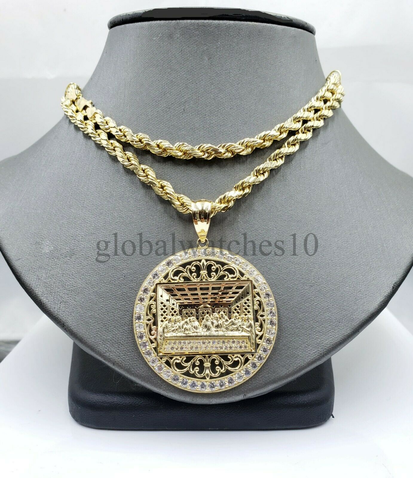 REAL 10k Gold last Supper Pendant Charm Men 10k Byzantine Rope Cuban chain Set