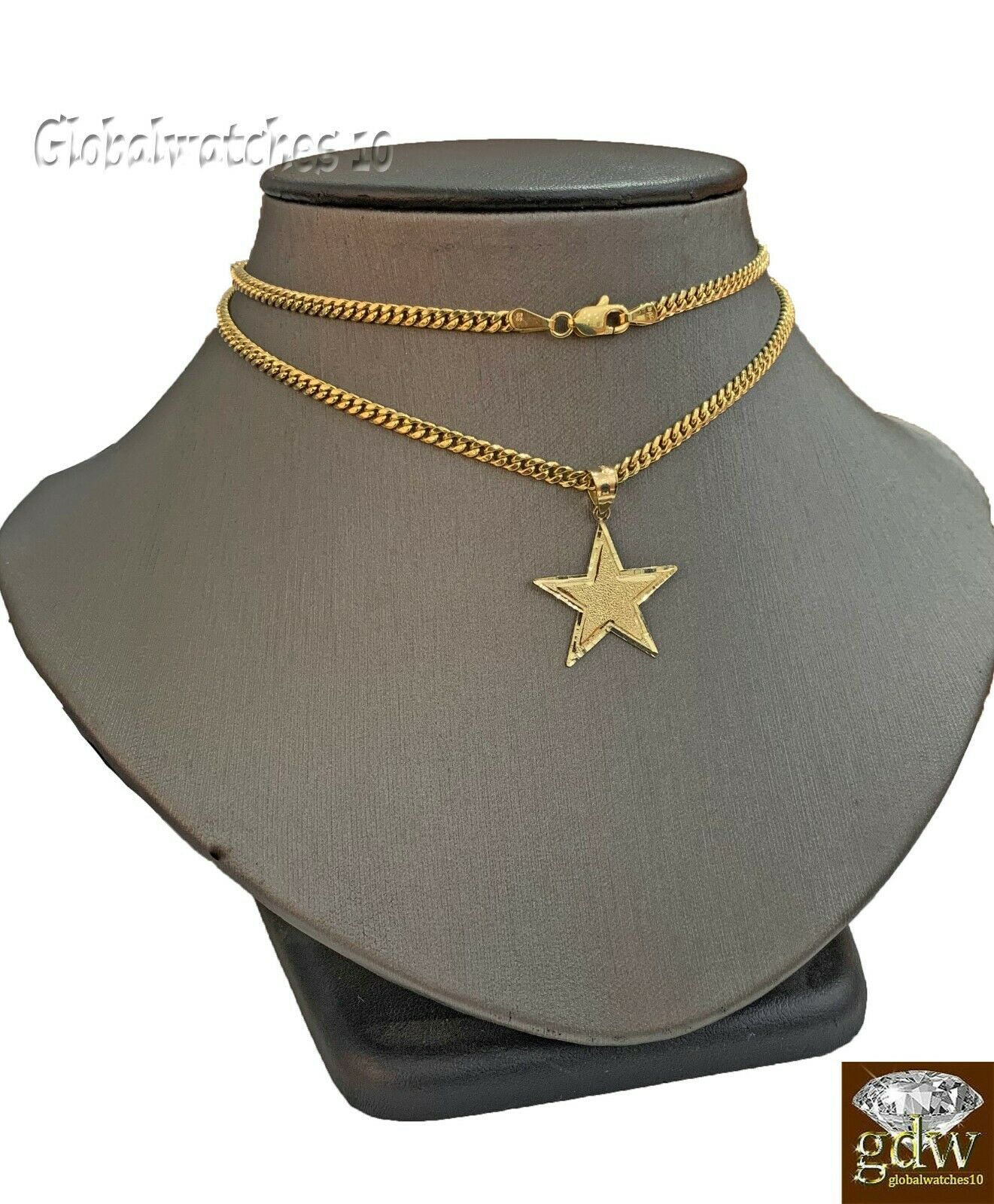 10k Gold Charm Pendant Star with Miami Cuban Chain in 22 24 26 28 Inch, Real