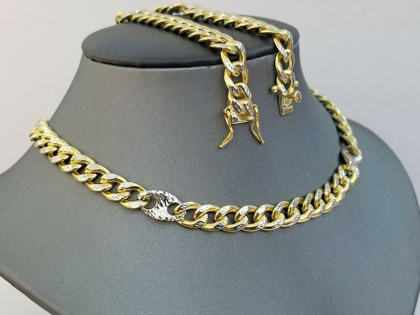 8mm 24" 10k Gold Puffed Cuban Link Chain Diamond Cut Box Lock Real Gold