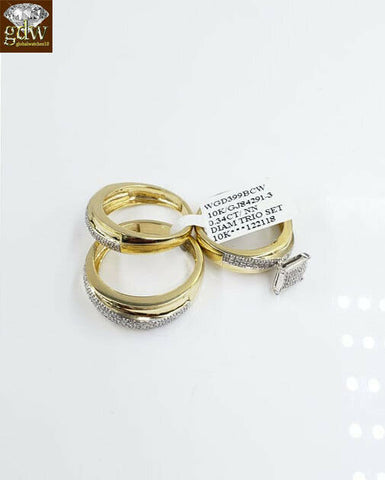 Solid 10k Yellow Gold Diamonds His Hers Men Women Wedding Ring Band Trio - Set