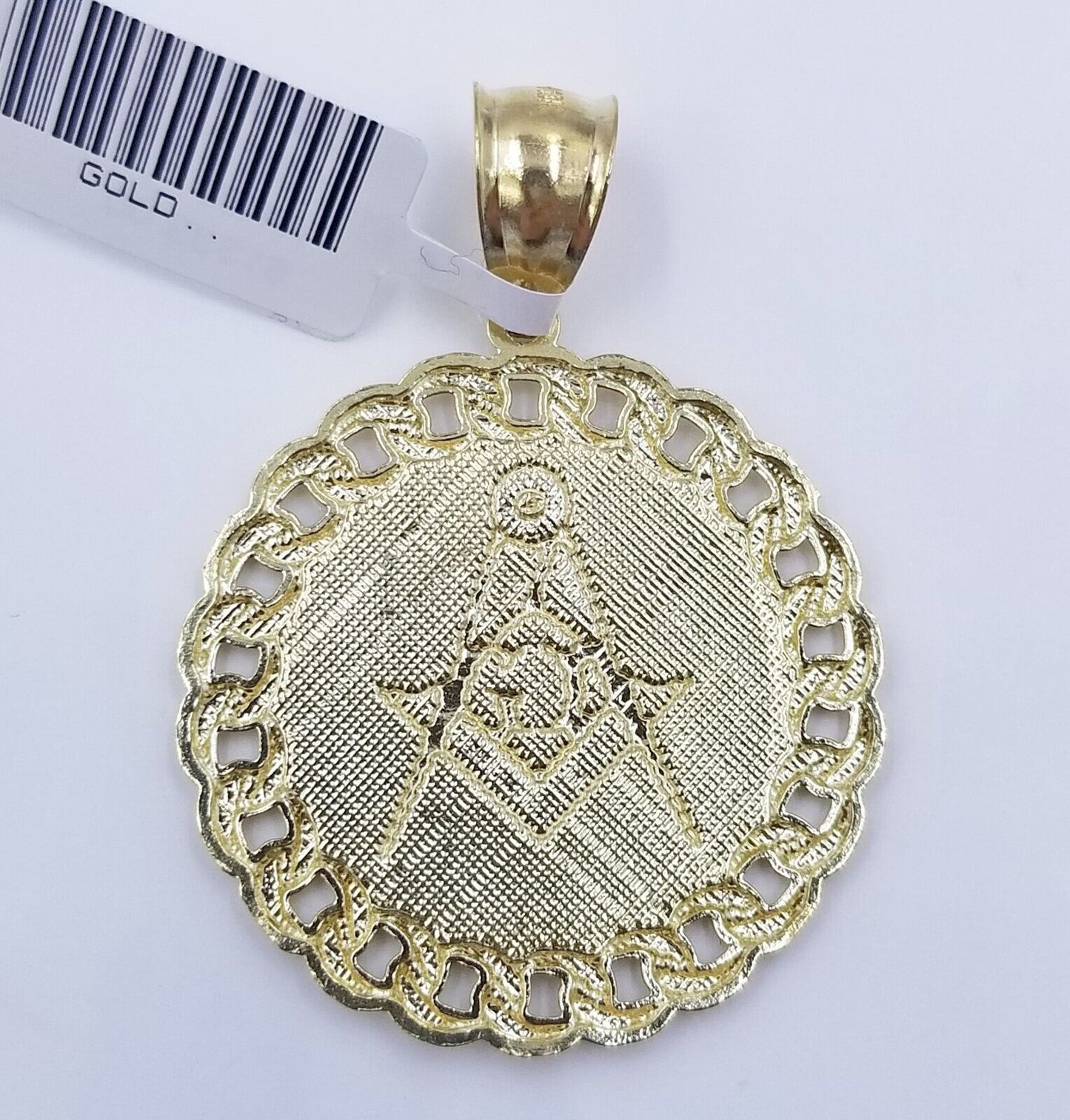 10K Yellow Gold Masonic Pendant Diamond Cut 10Kt Round Gold Charm