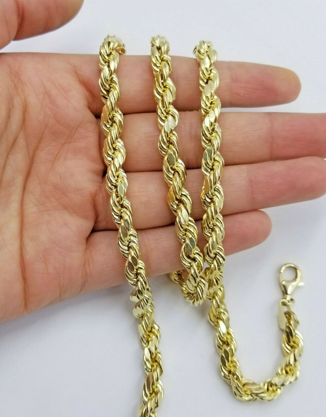 REAL 10K Gold Rope Chain Necklace 7mm 30 Inch Men's 10 k yellow Gold Diamond Cut