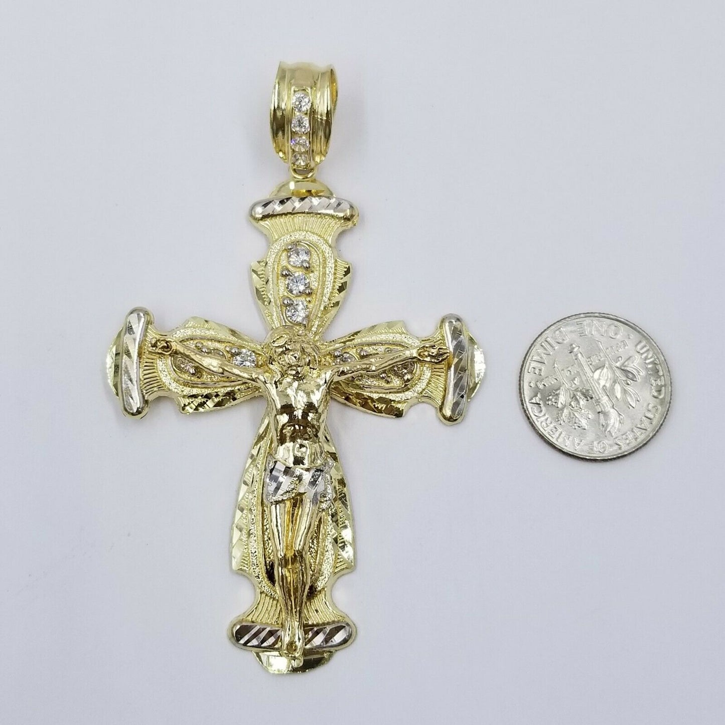 Real 10k Cuban Curb Link Necklace Pendant SET Jesus Crucifix Cross Chain