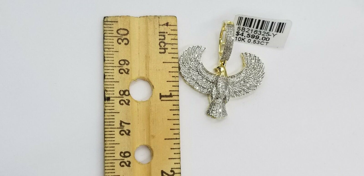 10k Yellow Gold Genuine Diamond American Eagle Charm Flying bird Pendant Real