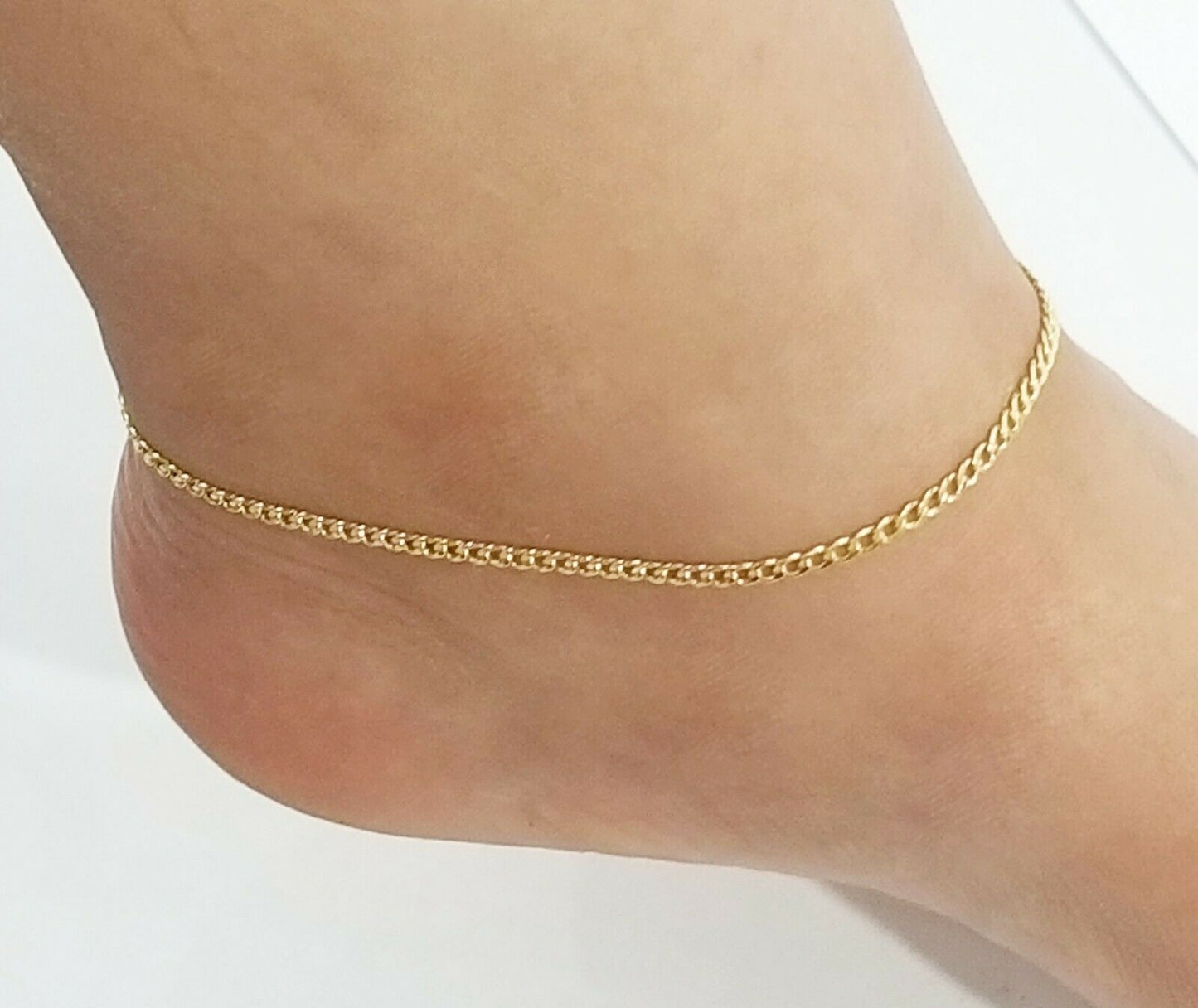 Real 10k Yellow Gold Ladies Anklet 10" Ankle Bracelet cuban link Women 2.5mm