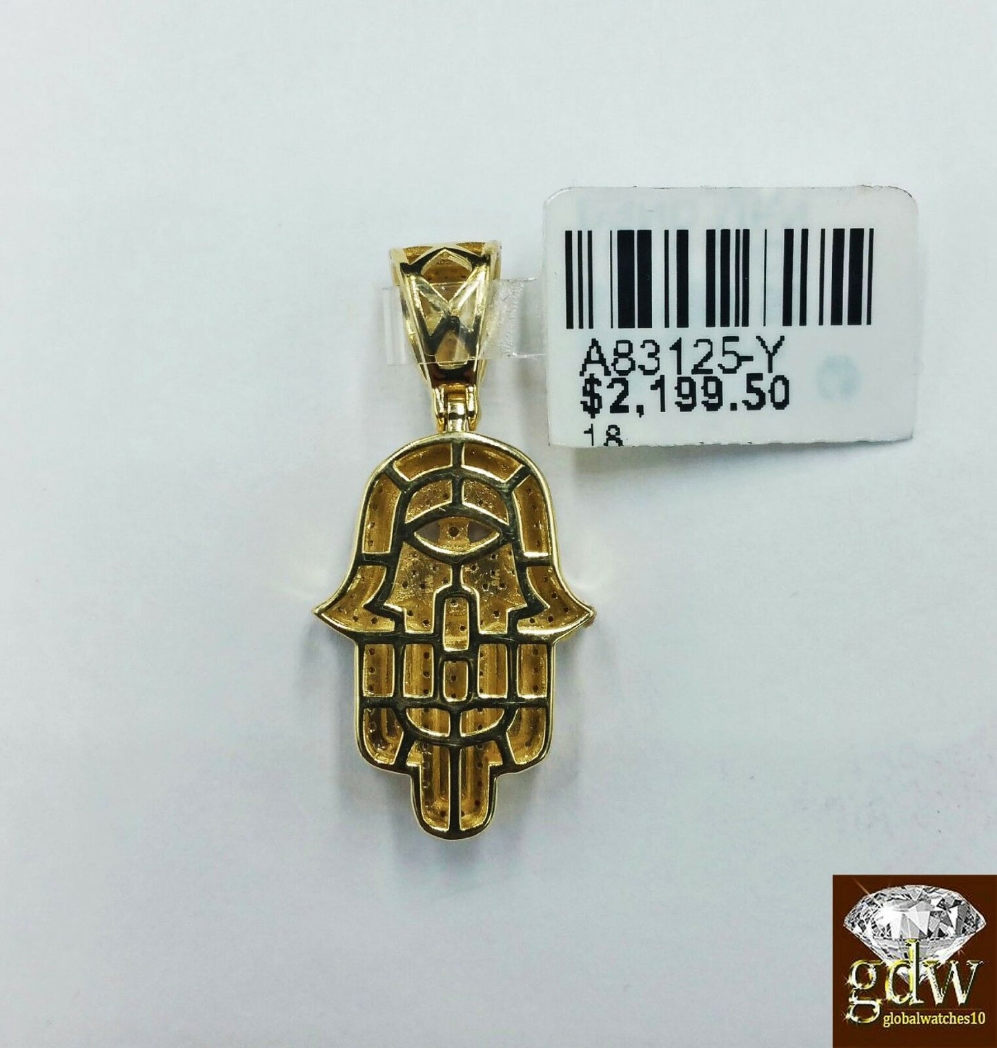 Solid 10k Yellow Gold Diamond Hamsa Hand Charm with 26" Miami Cuban Chain