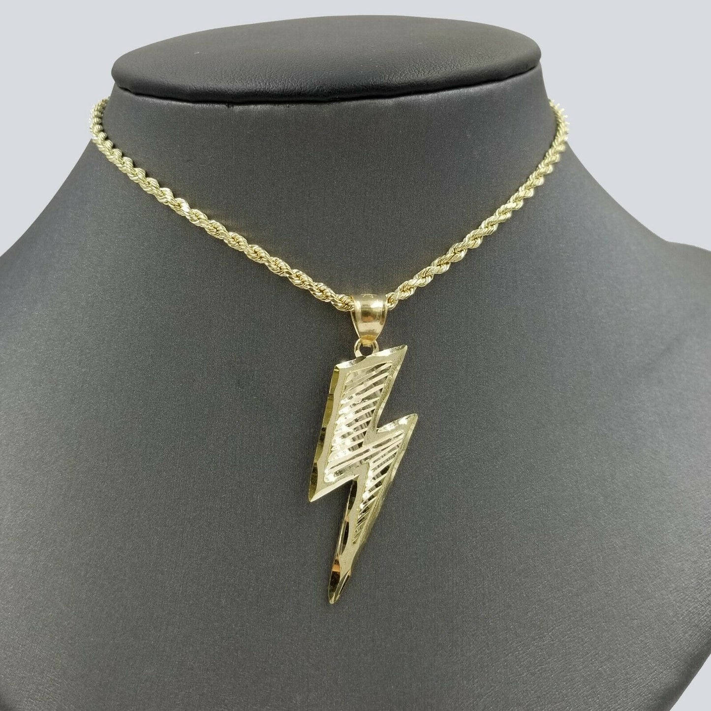 10K Yellow Gold Thunder Lightning Charm Pendant Diamond Cut Men Women REAL