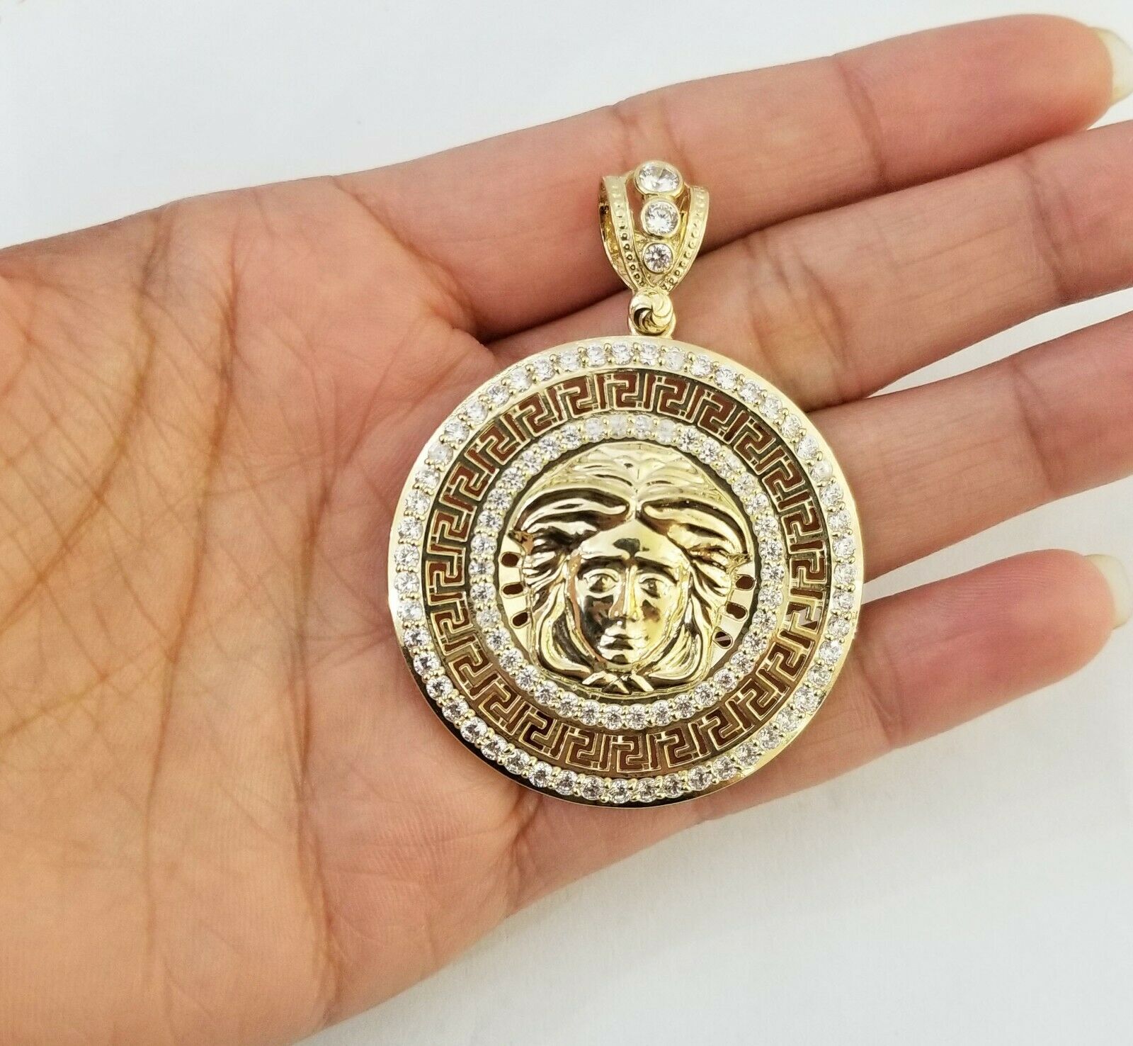 10k Yellow Gold Men Circular Pendant Diamond Cut 2 REAL10kt Round gol Globalwatches10
