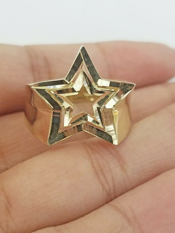 10k Yellow Gold Double Star Men Ring Diamond Cut Design pinky 10.5