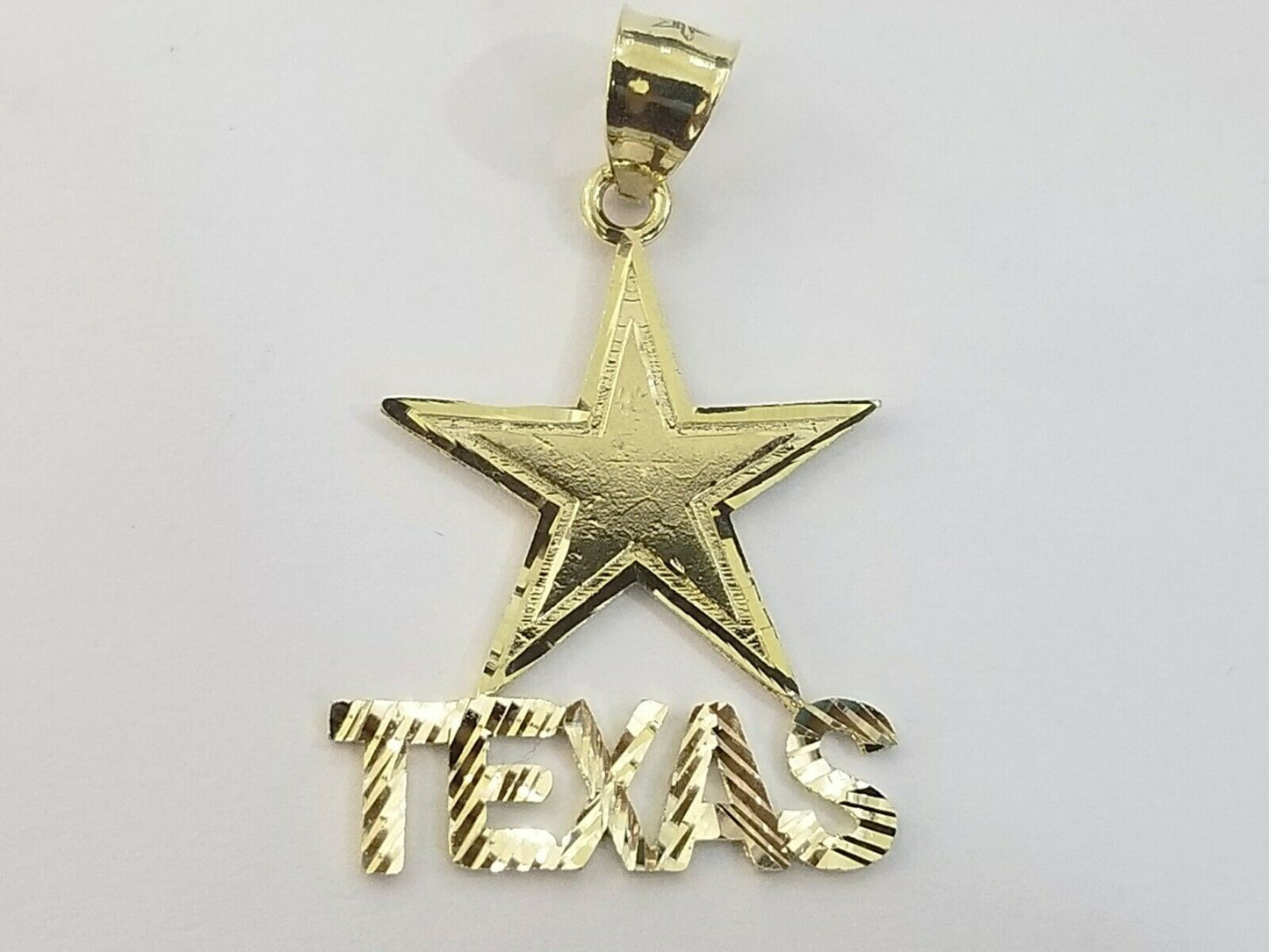 10k Yellow Gold Texas Star Charm Diamond Cut Pendant Men Women Real