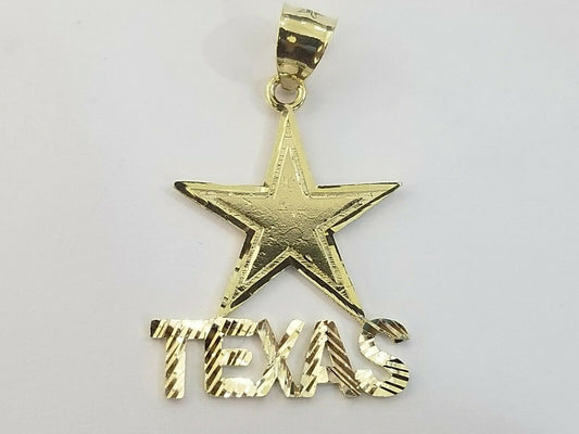 10k Yellow Gold Texas Star Charm Diamond Cut Pendant Men Women Real