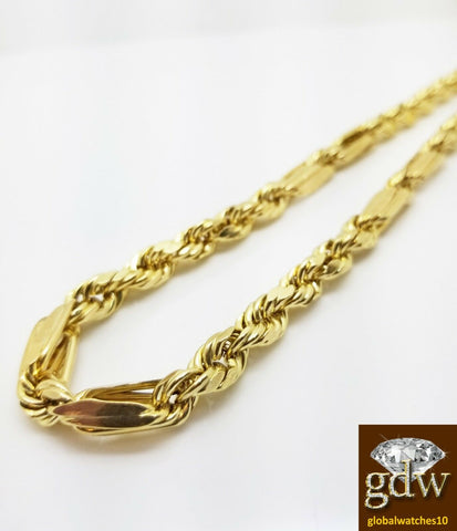 Real 10k Yellow Gold Mens Milano Rope Chain Necklace 24 Inch 7mm, Rope Franco