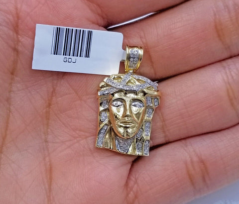 Real 10K Yellow Gold Jesus Head Charm Pendant Genuine Diamond