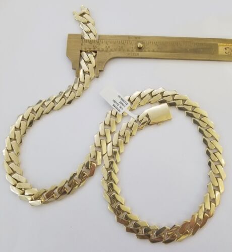 Real 10k Gold Royal Miami Cuban Bracelet 8.5" Necklace 24" Set 10mm Monaco Chain