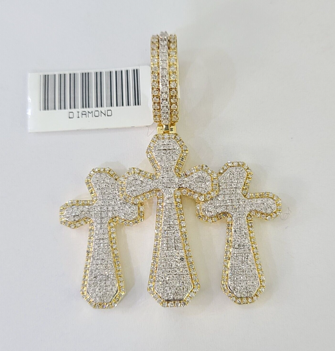 Real 10k Diamond Cross Charm Yellow Gold Men Women Pendant Genuine 2"