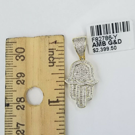 10k Yellow Gold Hamsa Hand 0.28 CT Genuine Diamond Charm Men Diamond Real