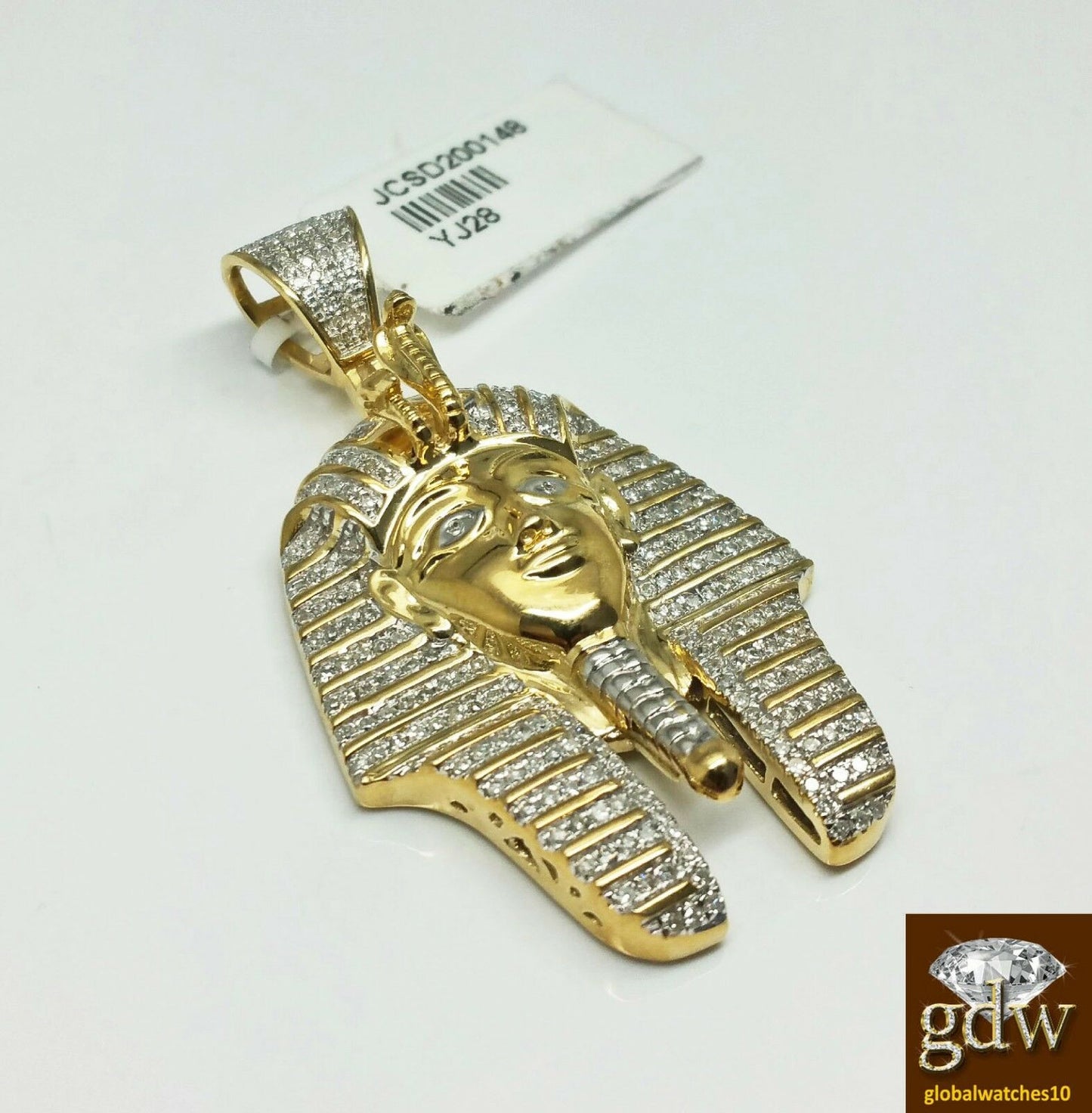 Real 10k Yellow Gold Diamond Pharaoh Charm Pendant  28" Rope Chain Necklace