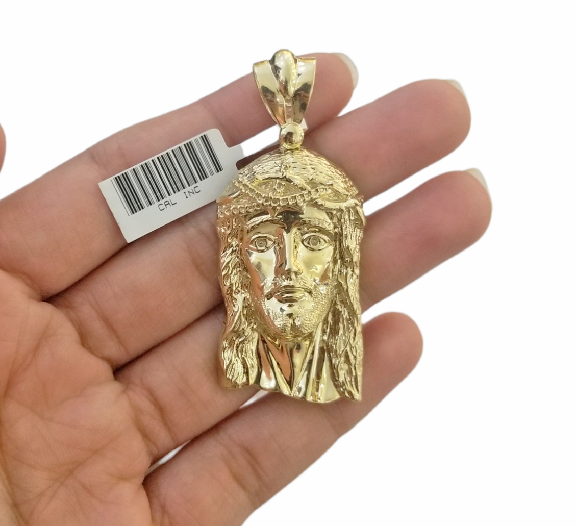 Real 10K Yellow Gold Jesus Head Pendent Charm 2" Inch 10kt