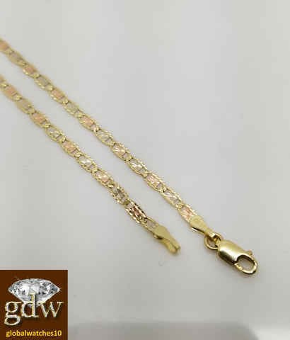 Real Trio-Gold Women Link Chain with Diamond Cuts and 24 Inches Lobster Clasp