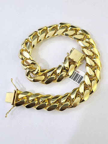 14K Solid Gold Miami Cuban Bracelet 9.5" Inch 13mm 14K Box Clasp Link