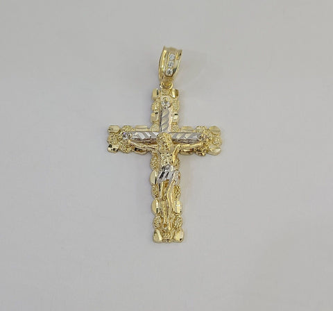 Real 10k Gold Jesus Cross Pendant Charm Crucifix 2 Inch 10kt Yellow Gold For Men