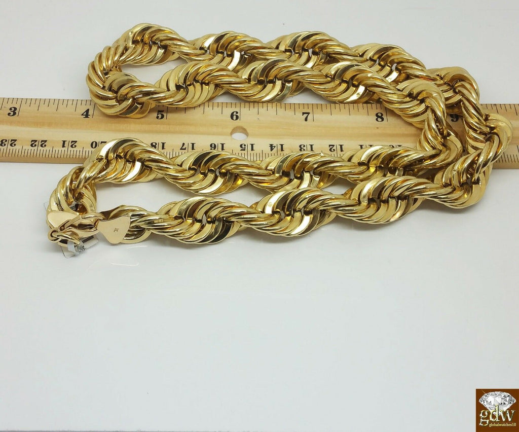 Real 10k Yellow Gold 15mm Rope 24 Inch chain necklace &10 Inch