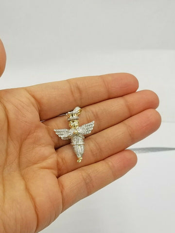10k Gold Real Diamond Praying Angel Charm Pendant Genuine Diamonds Men Women
