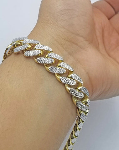Real 10k Gold Monaco chain`14mm Cuban Link Royal Bracelet Diamond Cut