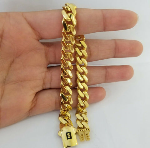 Real10k Miami Cuban Link Monaco Chain 9mm Box Clasp,10kt Yellow Gold necklace