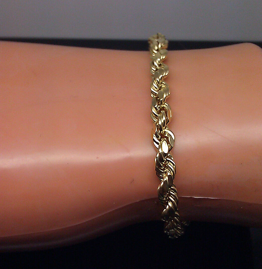 Real 10K Yellow Gold Rope Bracelet 5mm 8" Inch Mens Ladies Women