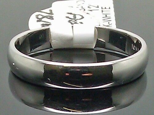 Real 10KT White Gold Men Women Wedding Band 4mm 12" Ring