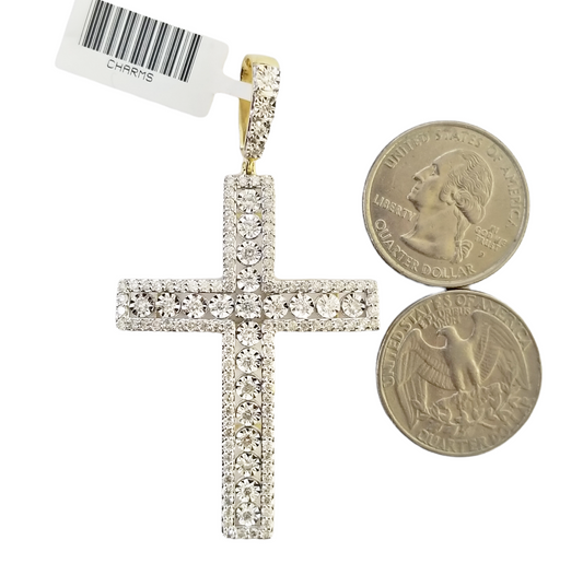 10K Yellow Gold Real Diamond Cross Pendent Religious Jesus Charm