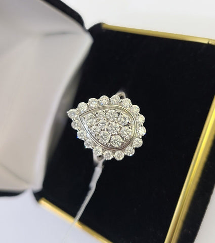 REAL 10k White Gold Diamond Ring Pear Shape Wedding Engagement Ring Genuine
